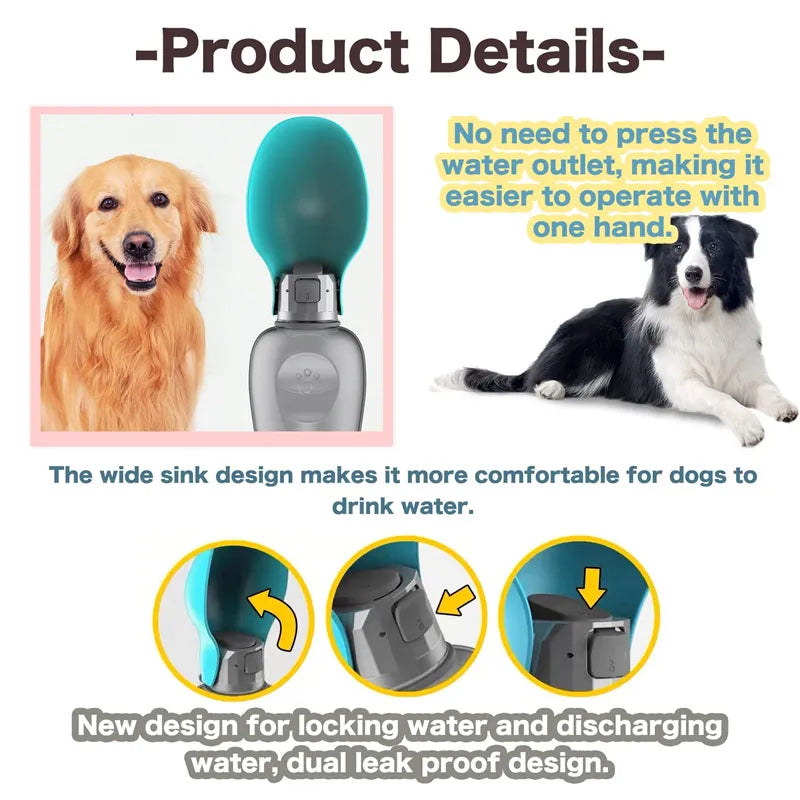 800ml Dogs Water Bottle Portable High Capacity Leakproof Pet